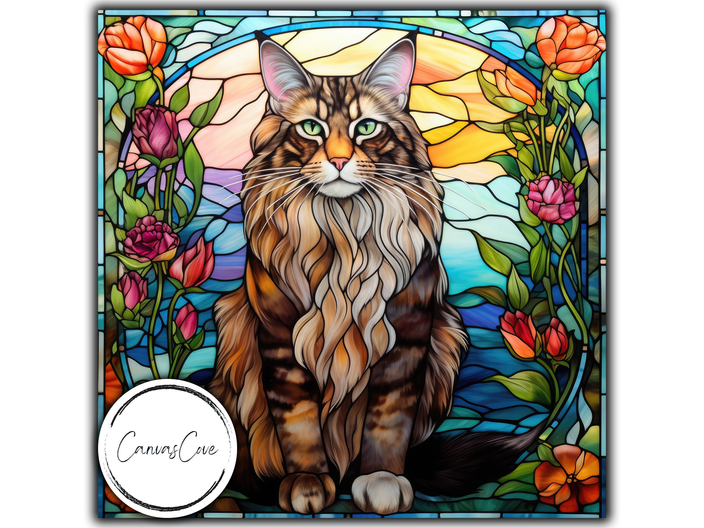 Stained Glass Maine Coon Cat Stained Glass Sublimation Etsy