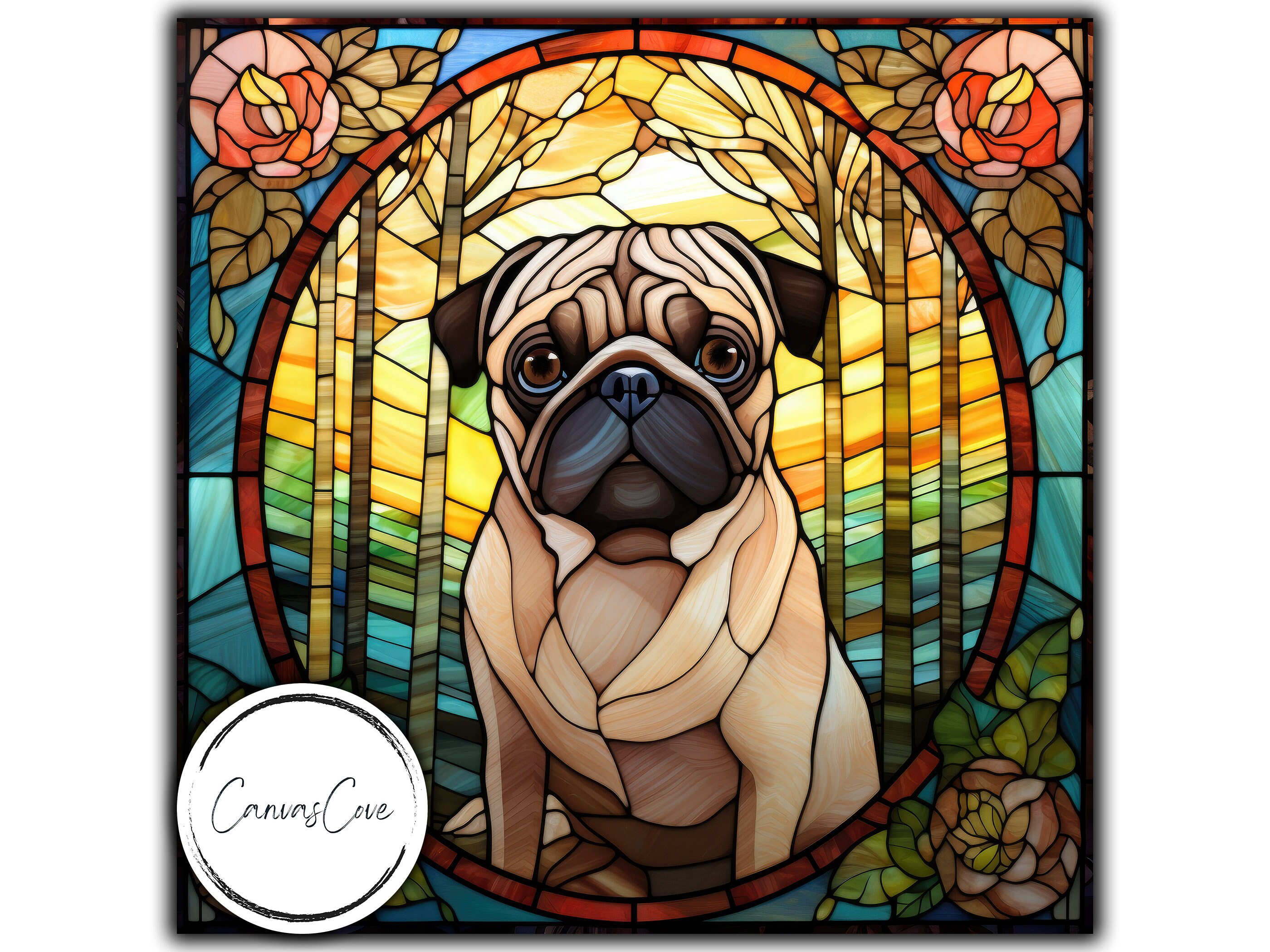 Stained Glass Pug Stained Glass Sublimation Designs Etsy