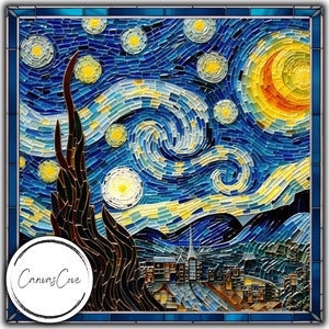 Glasmalerei Sternennacht Van Gogh, Sublimation, PNG, digitaler Download, digitales Design, druckbar, Geschenk, Künstler, hübsch, kommerziell kostenlos