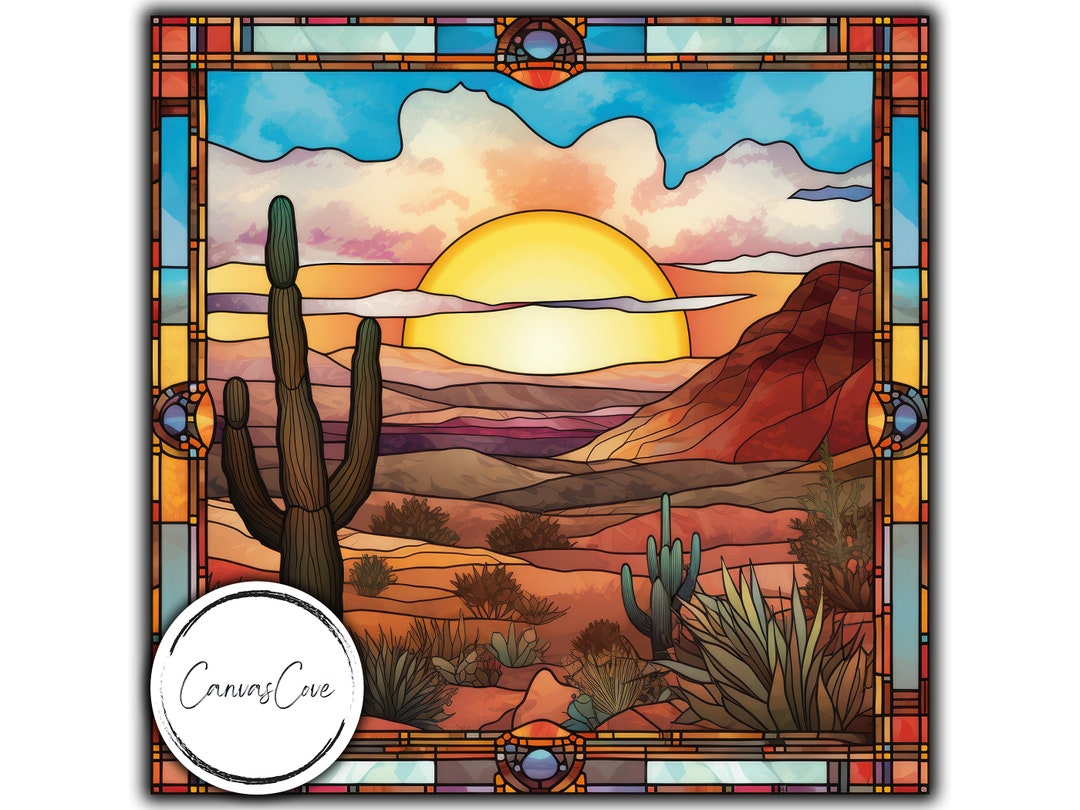 Stained Glass Desert Landscape, Instant Download, Sublimation Designs