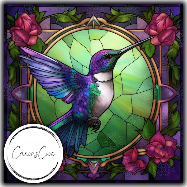 Stained Glass Costas's Hummingbird - Sublimation - PNG - Digital Download - Digital Design  - Printable - Purple Bird - Commercial Free