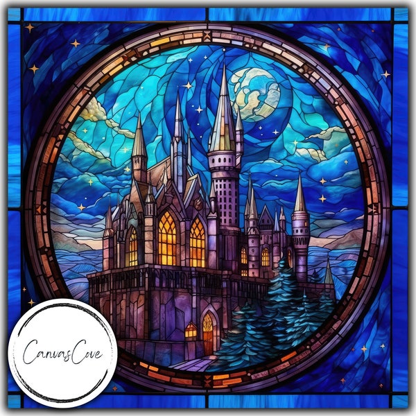 Stained Glass Hogwarts Castle, PNG, Sublimation, Digital Download, Digital Design, Printable, Enchanted Castle,Gift,Vintage, Commercial Free