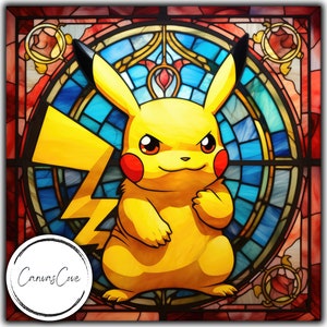 Stained Glass Pika, PNG, Sublimation, Digital Download, Digital Design, Printable, Movie, Gift, Fantasy, Video Game, Commercial Free