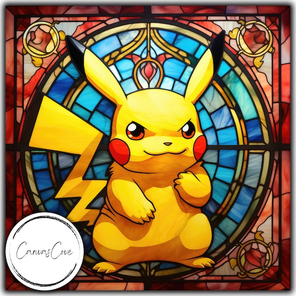 Stained Glass Pika, PNG, Sublimation, Digital Download, Digital Design, Printable, Movie, Gift, Fantasy, Video Game, Commercial Free
