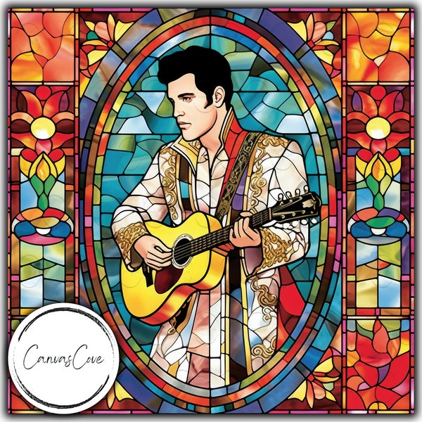 Elvis Presley Stained Glass, Stained Glass , Sublimation Designs, Stained Glass Paper, Digital Papers, PNG, Commercial Use