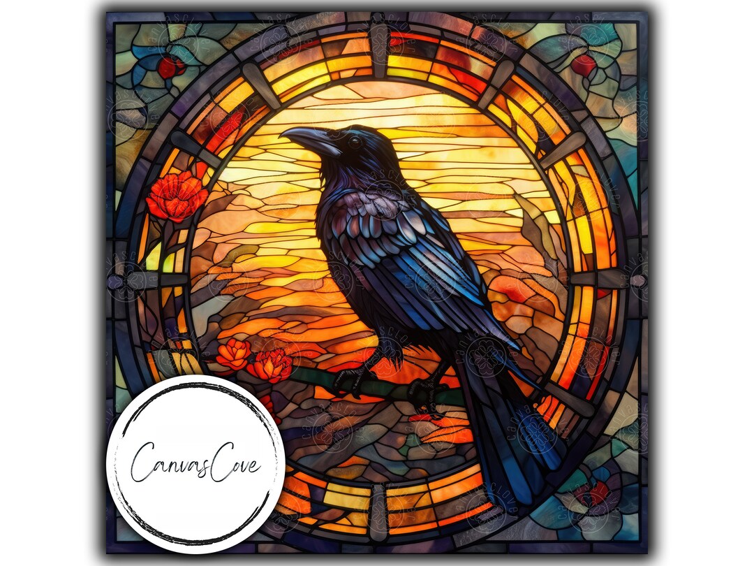 Stained Glass Crow Sublimation PNG Digital Download Digital Design