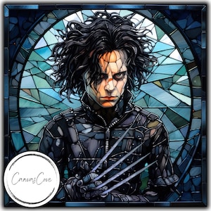 Stained Glass Halloween Scissorhands, PNG, Sublimation, Digital Download, Digital Design, Printable, October, Gift, Pumpkin, Commercial Free