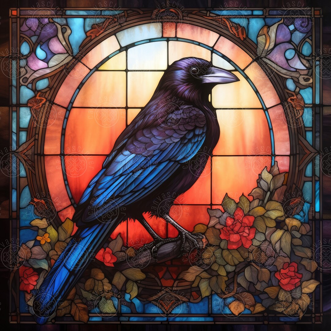 Stained Glass Raven Sublimation PNG Digital Download Etsy