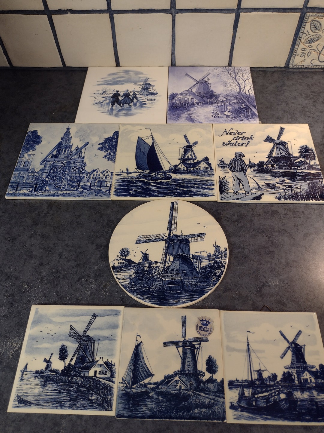 Set of 4 Vintage Delft Tiles – Hand Painted Dutch Blue White Porcelain ...