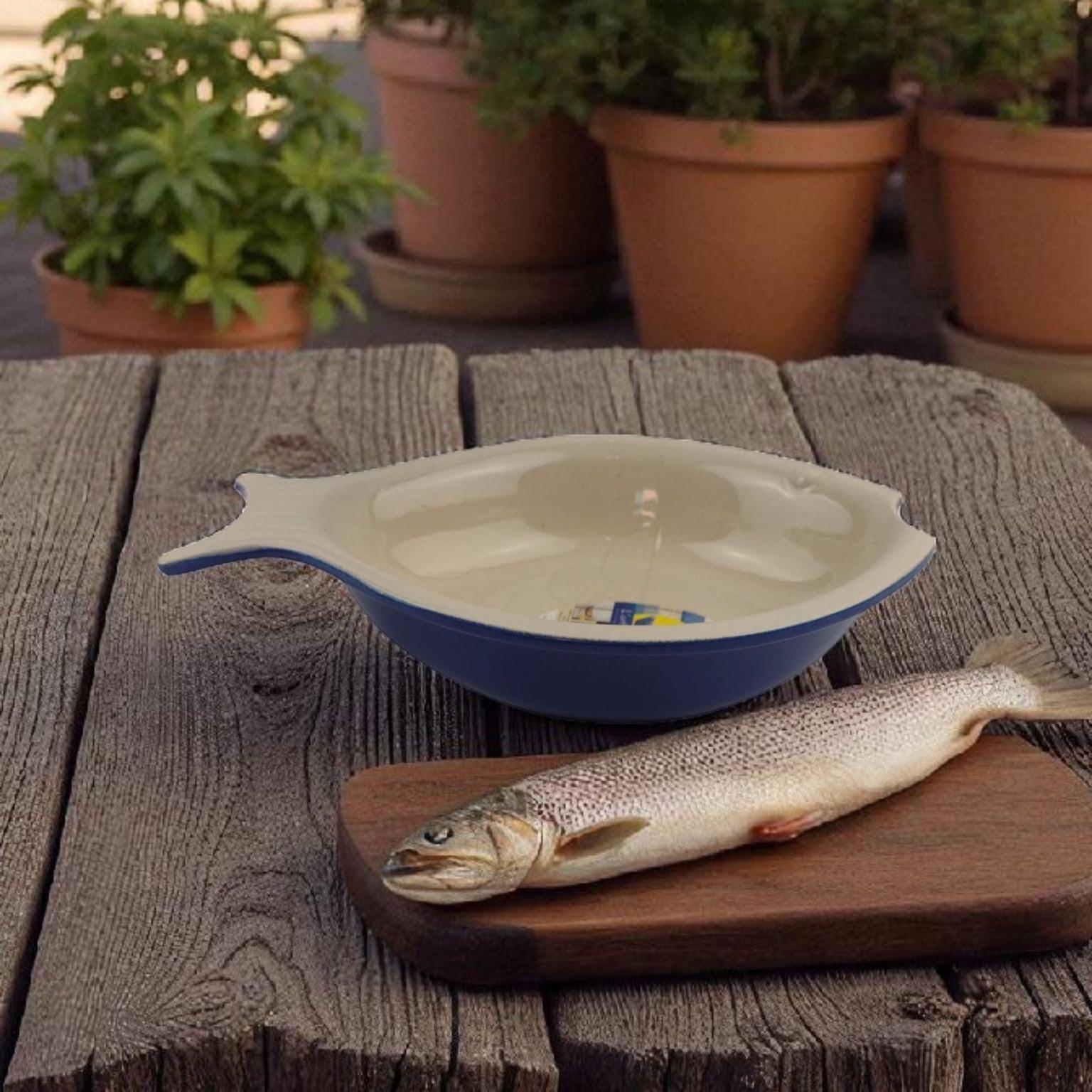 Appolia France Fish Baking Dish • Cream Blue Ceramic • Vintage