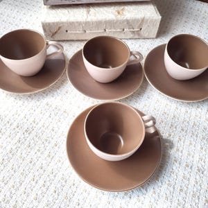 Vintage 1950s Twintone Teetassen & Untertassen 4er-Set - Mushroom Brown Mid-Century English China