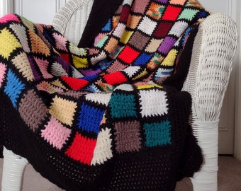 Vintage Crochet Patchwork Throw, Bright Cottagecore Afghan 58×47