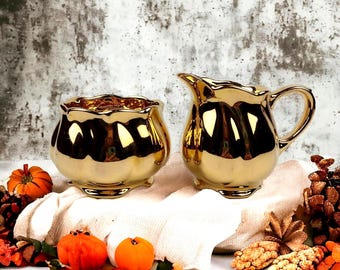 Royal Winton Gold Lustre Creamer and Sugar Set Vintage England Mid Century