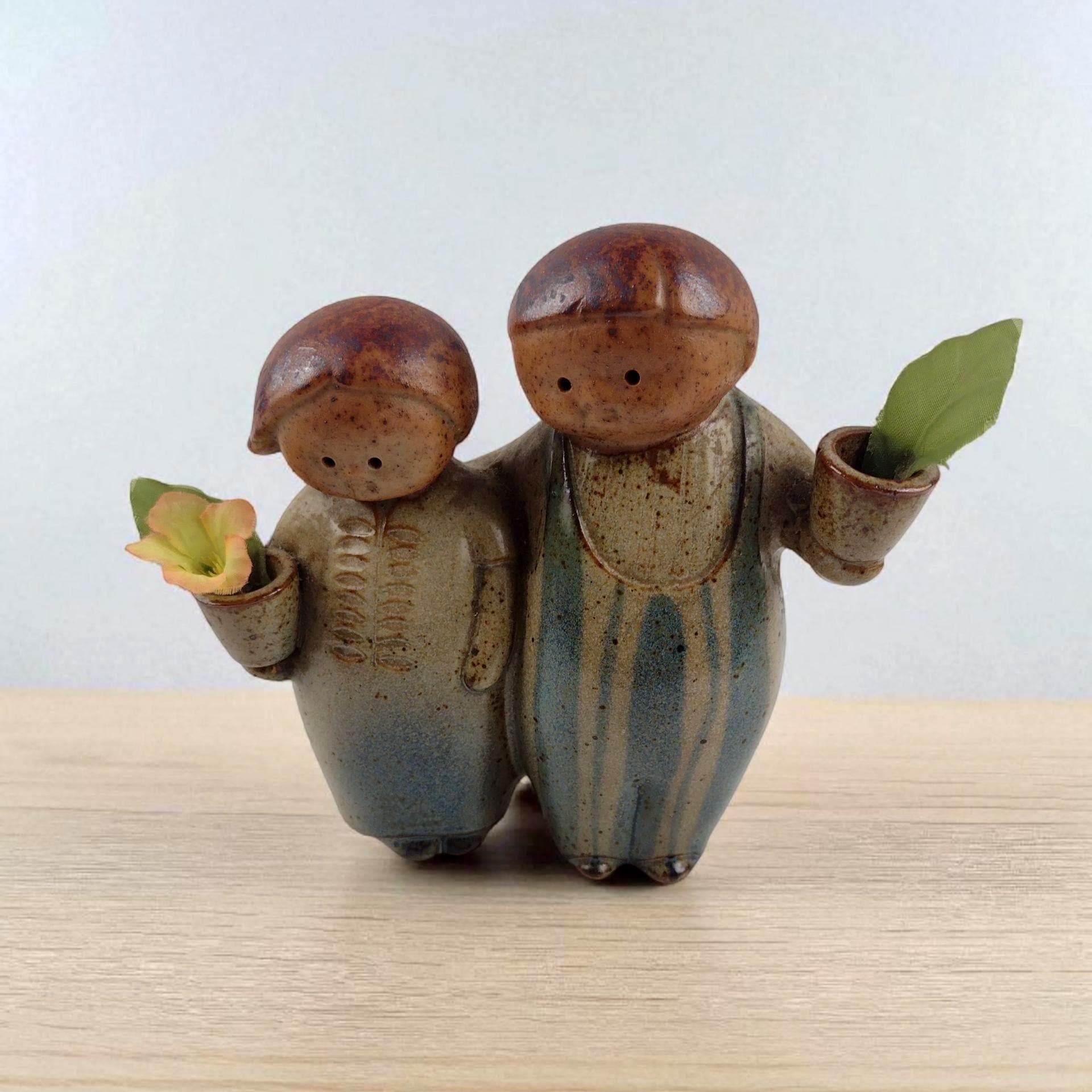 Vintage Stoneware Couple Figurine, 1970s Scandinavian Folk Pottery