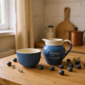 Cornflower Creamer & Sugar Set – Vintage Ceramic Pottery Tea and Coffee Service