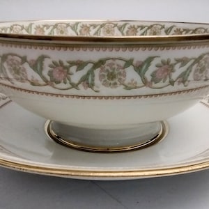 Handleless Charles Field Haviland Limoges teacup and saucer GDA France pale pink green floral trim gilt edging vintage 1910s collectible