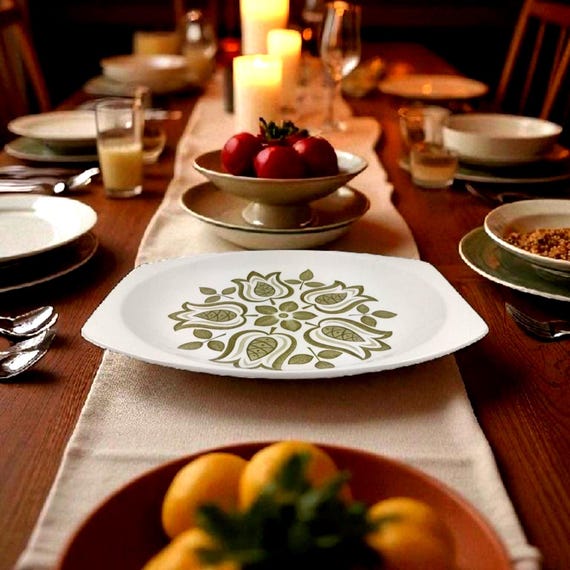 Vintage J and G Meakin Tulip Time Avocado Green Ironstone Serving