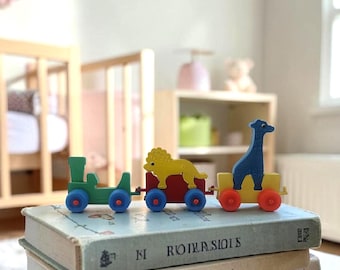 Vintage West Germany Animal Train Toy Lion Giraffe Retro Nursery Decor