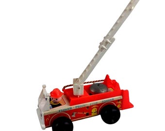 ヴィンテージ フィッシャープライス 1968年製 木製消防車（ベル付き