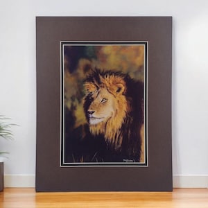 Joanne Warren Signed African Lion Print Wildlife Wall Art Gift for Animal Lovers Safari Decor Double Matted Unframed Collectible
