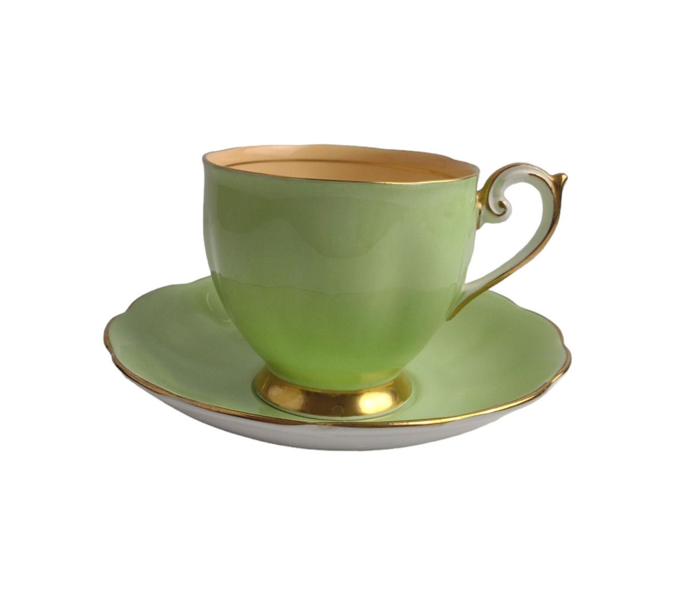 Vintage Queen Anne Tea Cup and Saucer Set - Mint Green With