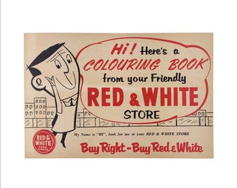 Livre de coloriage vintage des magasins Red & White, publicité pour une épicerie canadienne des années 1950