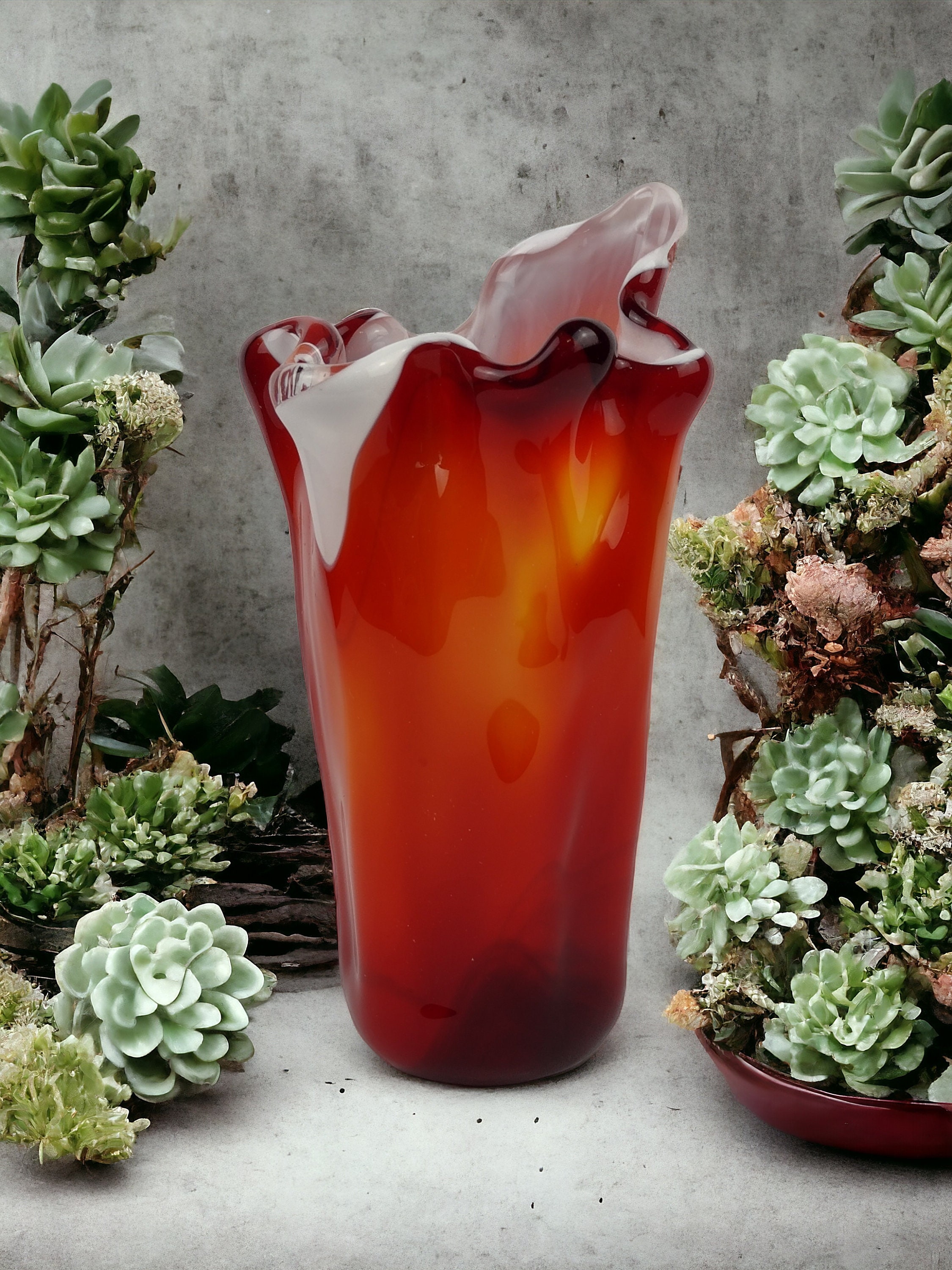 ヴィンテージ オレンジケース入りガラス花瓶、ムラーノスタイル