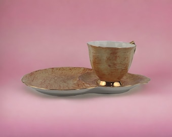 Royal Albert Gossamer Toffee Tennis Set • Cup and Snack Plate • 1980s Bone China