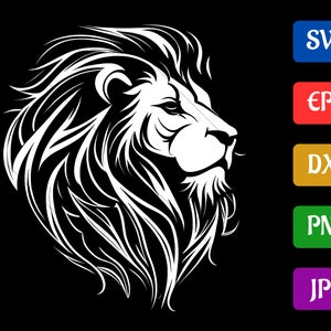 Leão | svg - eps - dxf - png - jpg | Silhueta camafeu | Explorar Cricut | Arquivo de corte vetorial em preto e branco para Cricut