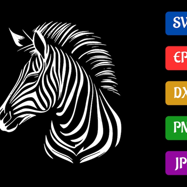 Zebra | svg - eps - dxf - png - jpg | Black and White Vector | Silhouette Cameo | Cricut Explore