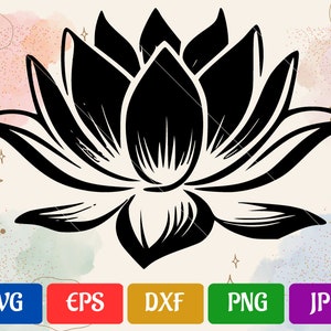 蓮の花 SVG | Cricut 用白黒ベクターカットファイル | svg - eps - dxf - png - jpg | Cricut Explore | Silhouette Cameo