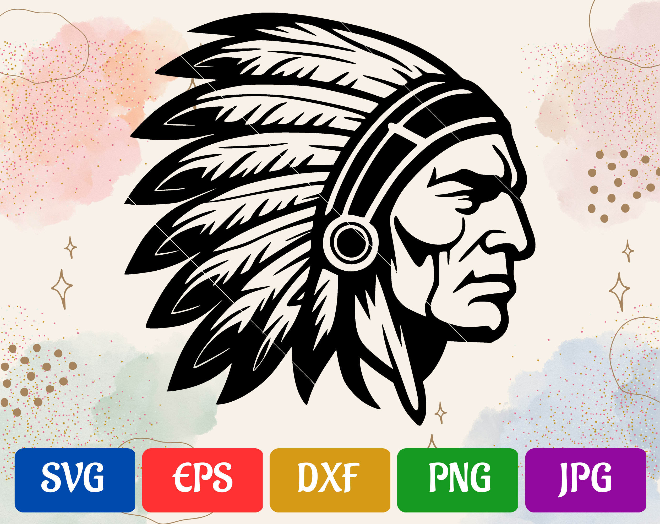 Indian Headdress Svg Eps Dxf Png Jpg Black and Etsy
