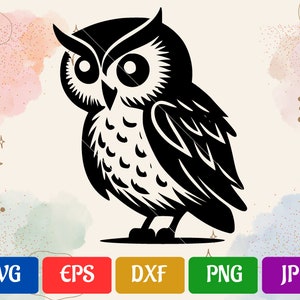 Eule | svg - eps - dxf - png - jpg | Silhouette Cameo | Cricut Erkunden | Schwarzweiße Vektordatei für Cricut