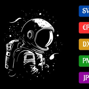 Astronauta / svg - eps - dxf - png - jpg / Silhouette Cameo / Cricut Explore / File di taglio vettoriale in bianco e nero per Cricut