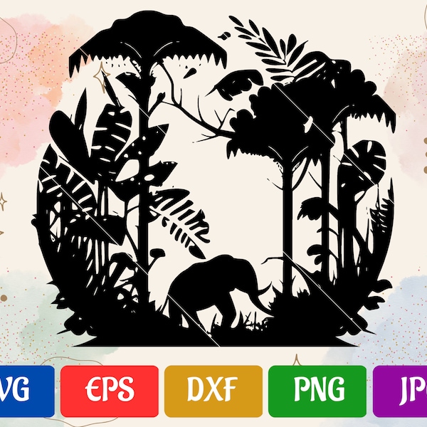 Jungle | svg-eps-dxf-png-jpg | Cricut Explorer | Camée silhouette | Fichier de coupe vectorielle de haute qualité pour Cricut