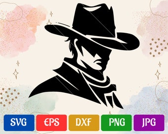 Cowboy SVG / File di taglio vettoriale in bianco e nero per Cricut / svg - eps - dxf - png - jpg / Cricut Explore / Silhouette Cameo