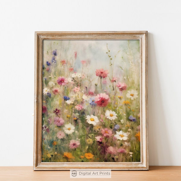 Dreamy Pastel Flowers, Gallery Wall Art, Digital Download, Floral Painting, Botanical Wall Art, Vintage Art, Cottagecore, Downloadable Print