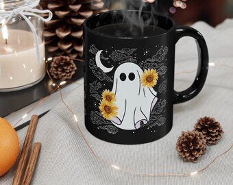 Sunflower Ghosty Mug, Ghost Mug, Sunflower Mug, Spooky Mug, Spooky Season Mug, Fall Coffee Mug, Ceramic Ghost, Best Selling Mugs, Goth Mug