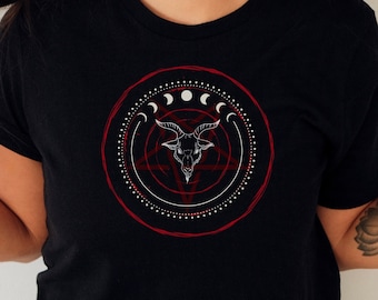 Baphomet Shirt, Pentagram Tee, Witchcore Aesthetic, Witch Horror Fan Gift, Edgy Alt Pagan Occult Satanic Gothic Clothing, Goth Witchy Shirt