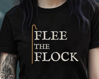 Anti-Religion Shirt Flee the Flock, Gift for Atheist Freethinkers, Ironic Ex Christian Shirt, Satanic Humanist Shirt, Edgy Clothing Activist