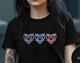 Love Core Aesthetic, Alternative Hearts Love Shirt, Pastel Goth Valentine Clothing, Inverted Pentagram, Baphomet Cute Satanic Emo Goth Happy