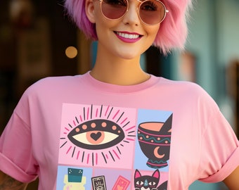 Cute Pastel Goth Witch Shirt, Soft Girl Goth Aesthetic, Graphic Tee Gen Z Clothing, Witchy Gift For Her, Pastel Halloween Shirt For Teen