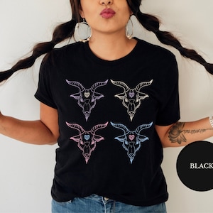 Pastel Gothic Aesthetic, Goat Heads Baphomet Shirt, Witch Clothing, Pagan Occult Satanic TShirt, Gift For Pastel Goth, Pastel Grunge TShirt