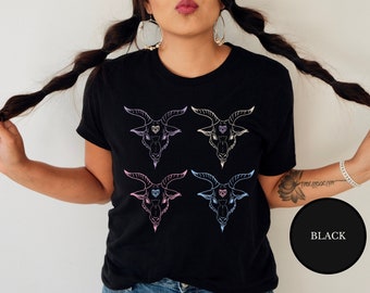Pastel Gothic Aesthetic, Goat Heads Baphomet Shirt, Witch Clothing, Pagan Occult Satanic TShirt, Gift For Pastel Goth, Pastel Grunge TShirt
