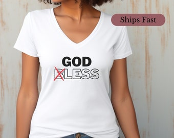 Godless V Neck Shirt, Blasphemous T Shirt, Funny Unhinged Shirt, Anti Religion Shirt, Edgy Alt Clothing, Shirt That Goes Hard, Atheist Gift