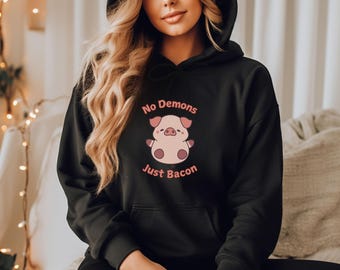 Pink Pig Shirt, Funny Bacon Lover Sweatshirt Gift, Christian Clothing, Oversized Hooded, Cute Piggy Aesthetic, Secular Humanist Pullover