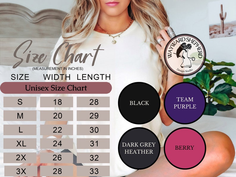 Sizing and Color Charts for Our Unisex Short Sleeve T-Shirts
