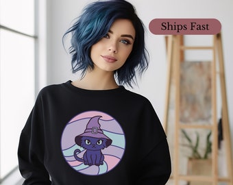 Cute Whimsigoth Shirt, Cutecore Cat Tee, Pastel Goth Halloween Moon Shirt, Black Cat Sweatshirt, Witch Shirt, Witchy Clothing, Dark Academia