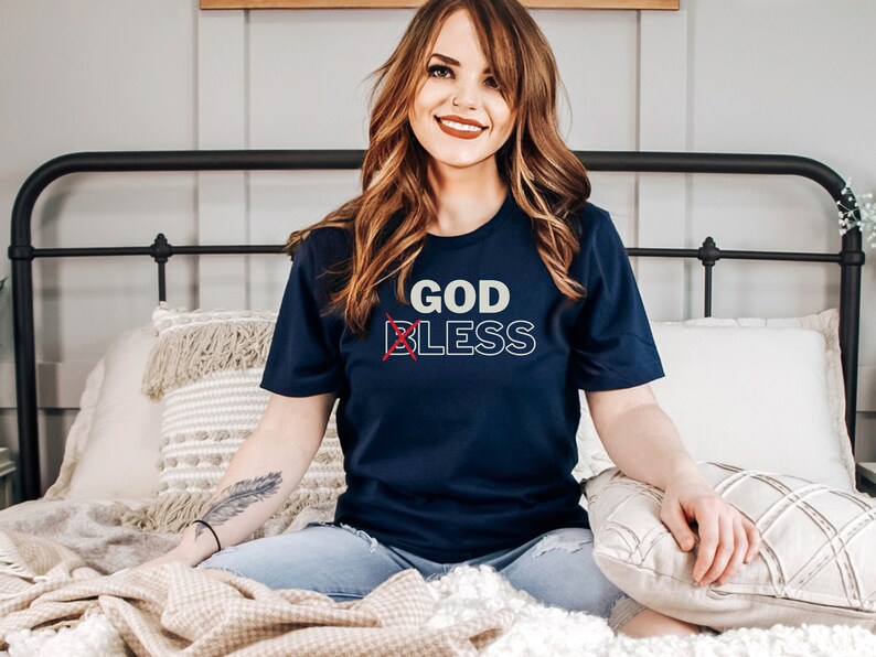 GODLESS Anti Religion Shirt For Atheist - Navy Blue TShirt For Female