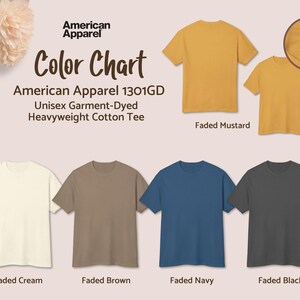 Color Chart for Our American Apparel Unisex Garment-dyed Heavyweight Cotton Tees in Vintage Faded Color Options